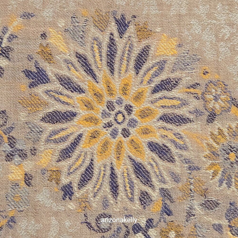 NWOT Cashmere Jacquard Lightweight Jamawar Shawl Scarf Yellow Blue - Picture 9 of 16